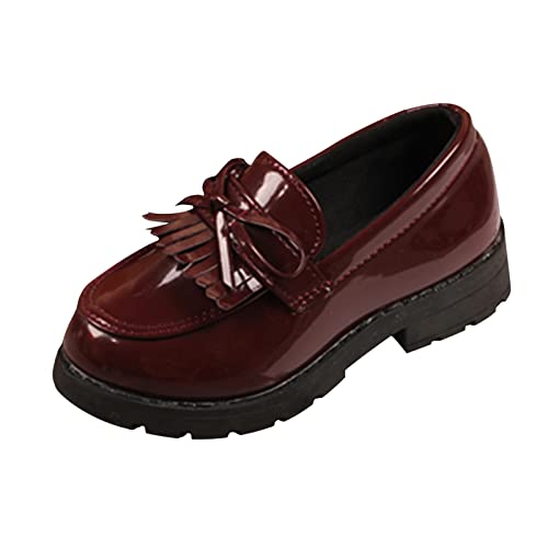 BILIKEYU Mädchen Lederschuhe Prinzessin Schuhe Elegant Slip On Loafer Schuhe Bequem Kinderschuhe Schulschuhe Abendschuhe Geburtstagsparty Freizeitschuhe (Wine, 33.5) von BILIKEYU