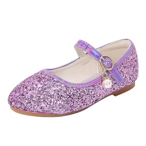 BILIKEYU Mädchen Mary Jane Schuhe mit Pailletten Weicher Performance-Prinzessin-Schuhe Kleinkind Kinder Hochzeit mit niedrigem Absatz Glitzer Flache Schuhe (a-Purple, 25 Toddler) von BILIKEYU