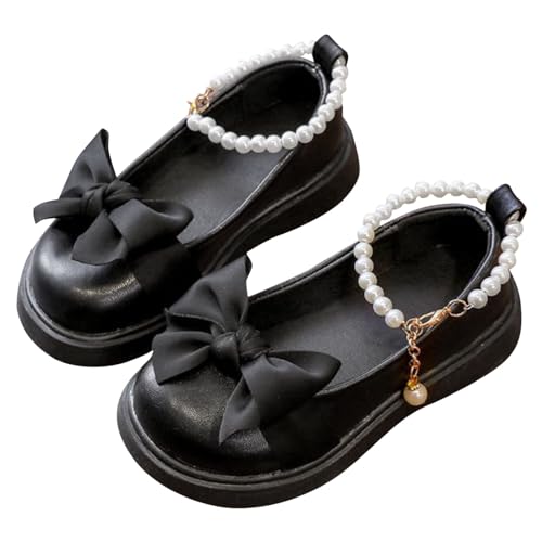 BILIKEYU Mädchen Prinzessin Schuhe Schleife Perlen Mary Jane Kinderschuhe Weich Bequem Elegant Lederschuhe Tanzschuhe Geburtstagsparty Freizeitschuhe (Black, 28.5 Little Child) von BILIKEYU