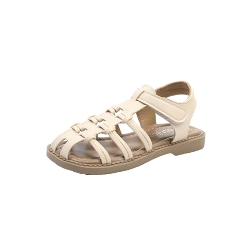 BILIKEYU Mädchen Riemchen Sommer Strand Sandalen Geschlossene Zehenausschnitte Atmungsaktive Weiche Gummisohle Prinzessin Hochzeit Party Kleid Schuhe (Beige, 34 Big Kids) von BILIKEYU