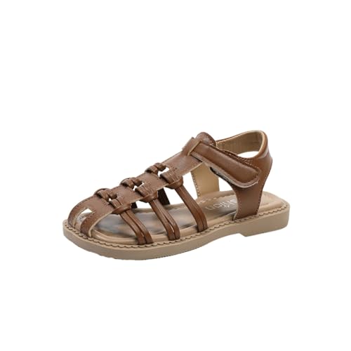 BILIKEYU Mädchen Riemchen Sommer Strand Sandalen Geschlossene Zehenausschnitte Atmungsaktive Weiche Gummisohle Prinzessin Hochzeit Party Kleid Schuhe (Brown, 31 Little Child) von BILIKEYU