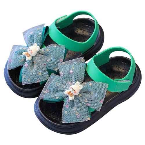 BILIKEYU Mädchen Sandalen Niedliche Kaninchen Schleife Offene Zehe Knöchelriemen Sommer Strand Flache Sandalen für Kleinkind Kleines Kind Großes Kind (Black, 31 Little Child) von BILIKEYU