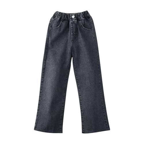 BILIKEYU Mädchen Streetwear Denim Cargohose Hohe Taille Bodenlang Baggy Jeans mit weitem Bein und 5 bis 16 Y (Y3-Black, 13-14 Years) von BILIKEYU