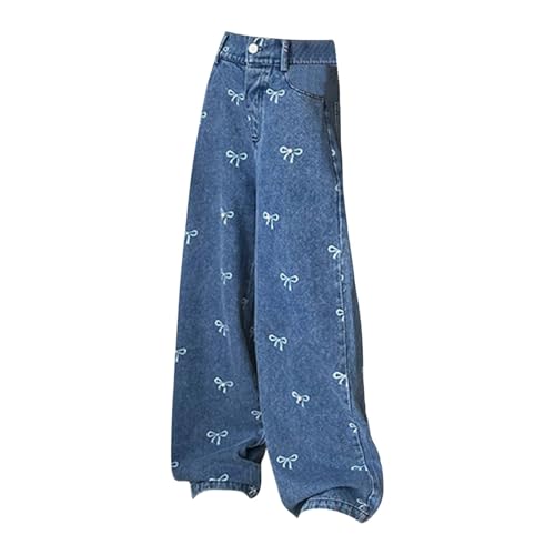 BILIKEYU Mädchen Streetwear Denim Cargohose Hohe Taille Bodenlang Baggy Jeans mit weitem Bein und 5 bis 16 Y (z2-Blue, 13-14 Years) von BILIKEYU