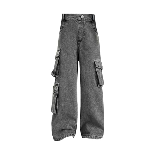 Mädchen Streetwear Denim Cargohose Hohe Taille Bodenlang Baggy Jeans mit weitem Bein und 5 bis 16 Y (z3-A, 8-9 Years) von BILIKEYU