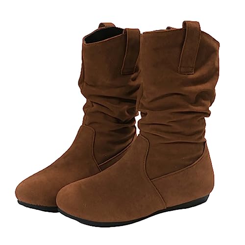 BILIKEYU Modische Damen-Stiefel aus einfarbigem mit Schleife hinten und klobigem Absatz Herren Western Cowboy (Coffee, 39) von BILIKEYU