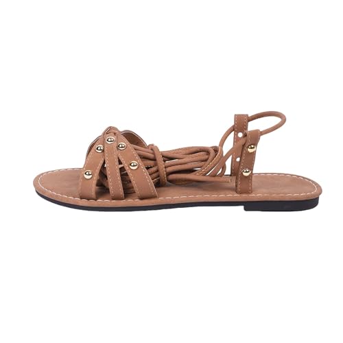 BILIKEYU Sandalen Damen Flach Offene Römischen Sandalen Frauen Retro Casual Leichte Riemchensandalen Bequeme Rutschfeste Sommerschuhe Strandurlaub gr 43 von BILIKEYU