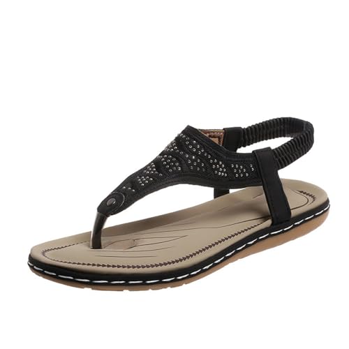 BILIKEYU Sandalen Damen Retro Bohemia Ethno Leichte Strandschuhe Flache Sandaletten Bequeme Ankle Elastic Flip Flops Sandalen Sommerschuhe Strandurlaub gr 36 von BILIKEYU