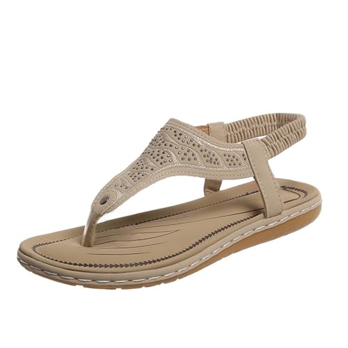 BILIKEYU Sandalen Damen Retro Bohemia Ethno Leichte Strandschuhe Flache Sandaletten Bequeme Ankle Elastic Flip Flops Sandalen Sommerschuhe Strandurlaub gr 37 von BILIKEYU