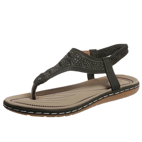 BILIKEYU Sandalen Damen Retro Bohemia Ethno Leichte Strandschuhe Flache Sandaletten Bequeme Ankle Elastic Flip Flops Sandalen Sommerschuhe Strandurlaub gr 41 von BILIKEYU