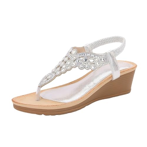 BILIKEYU Sandalen Damen Retro Boho-Stil Leichte Offene Sandalen Strandurlaub Rutschfeste Absatz Dicker Keilabsatz Freizeit Flip Flops Sandaletten Sommerschuhe gr 41 von BILIKEYU