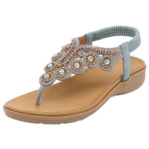 BILIKEYU Sandalen Damen Retro Boho-Stil Leichte Offene Sandalen Strandurlaub Rutschfeste Absatz Dicker Keilabsatz Freizeit Flip Flops Sandaletten Sommerschuhe gr 41 von BILIKEYU