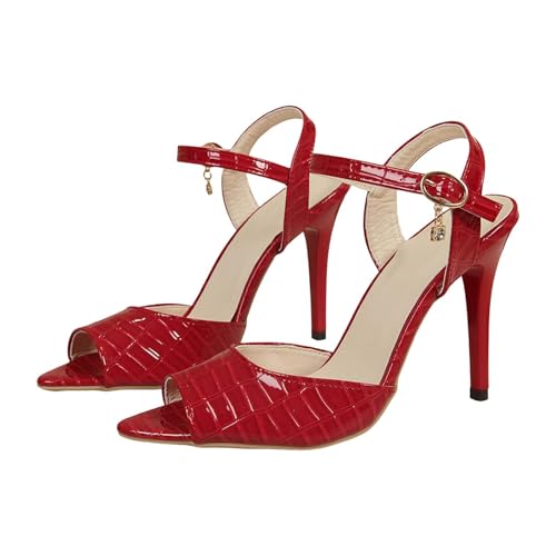 BILIKEYU Sandalen Damen Spitze Zehenpartie Spangen Pumps High Heels Offene Sandaletten Knöchelriemen Elegant Sommerschuhe Abendparty Bankett Kleid Pumps gr 43 von BILIKEYU