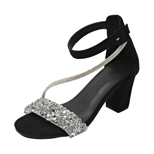 BILIKEYU Sandalen Damen Strass Pailletten Elegant Dicker Absatz Römerschuhe Bequeme Leicht Offene High-Heel Sandaletten Sommerschuhe Festliche Hochzeitsschuhe Trachtenschuhe gr 43 von BILIKEYU