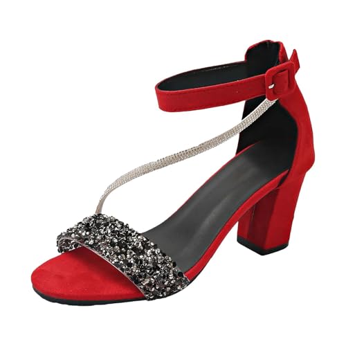 BILIKEYU Sandalen Damen Strass Pailletten Elegant Dicker Absatz Römerschuhe Bequeme Leicht Offene High-Heel Sandaletten Sommerschuhe Festliche Hochzeitsschuhe Trachtenschuhe gr 44 von BILIKEYU