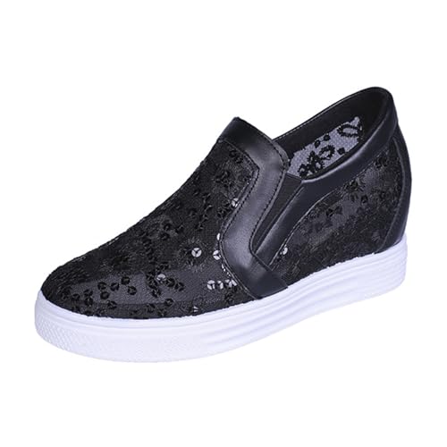 BILIKEYU Walkingschuhe Damen Keilabsatz Spitze Pailletten Atmungsaktiv Mesh Loafers Bestickte rutschfeste Slip On Sneaker Freizeitschuhe Bequeme Weiche Damenschuhe gr 38 von BILIKEYU