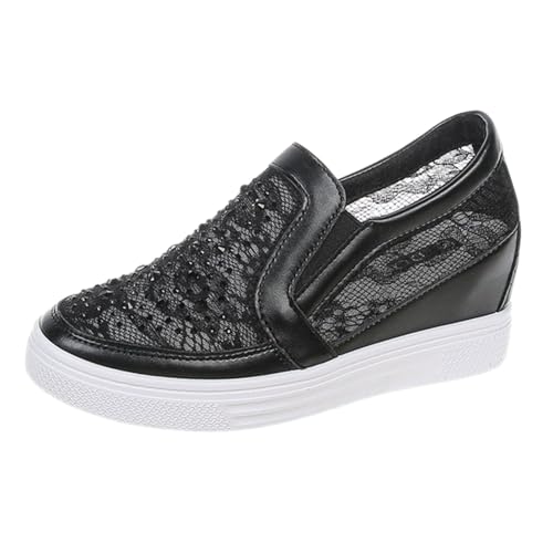 BILIKEYU Walkingschuhe Damen Keilabsatz Spitze Pailletten Atmungsaktiv Mesh Loafers Bestickte rutschfeste Slip On Sneaker Freizeitschuhe Bequeme Weiche Damenschuhe gr 40 von BILIKEYU