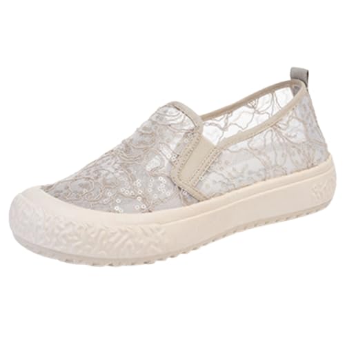 BILIKEYU Walkingschuhe Damen Spitze Mesh Atmungsaktive Flache Slip On Sportschuhe Lässig Weiche Leicht rutschfeste Freizeit Segeltuchschuhe Bequeme Outdoor Turnschuhe gr 40 von BILIKEYU