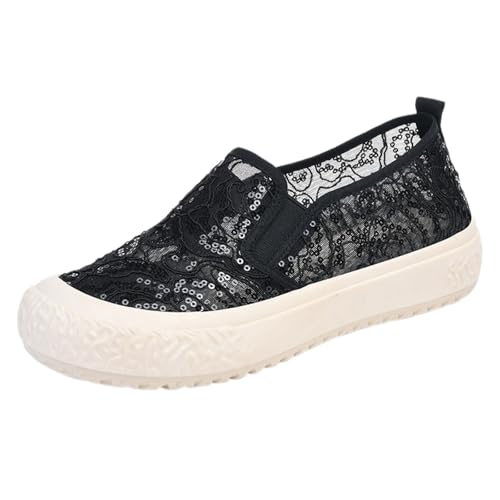 BILIKEYU Walkingschuhe Damen Spitze Mesh Atmungsaktive Flache Slip On Sportschuhe Lässig Weiche Leicht rutschfeste Freizeit Segeltuchschuhe Bequeme Outdoor Turnschuhe gr 41 von BILIKEYU