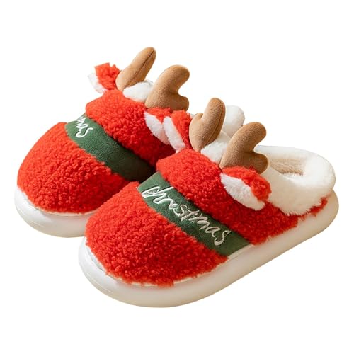 BILIKEYU Weihnachten Urlaub Hausschuhe Damen Herren Niedliche Mode Warme Winter Baumwollpantoffeln Weiche Schuhe Rutschfesten Indoor Schlafzimmer Haus Schuhe gr 44 Rot von BILIKEYU