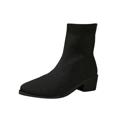 Damen Stiefeletten Mit Absatz Spitzstiefel Elastisches Weiche Bequem Kurze Stiefel Elegant Bootie Atmungsaktiv Freizeitschuhe für Büro Dating Reisen gr 38 Schwarz von BILIKEYU