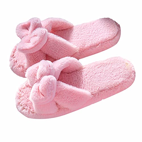 Hausschuhe Damen Flache Offene Warm Weiche rutschfeste Niedliche Slip On Hause Schuhe Bequeme Baumwoll-Hausschuhe Pantoffeln Frauen Schlafzimmer gr 35 Rosa von BILIKEYU