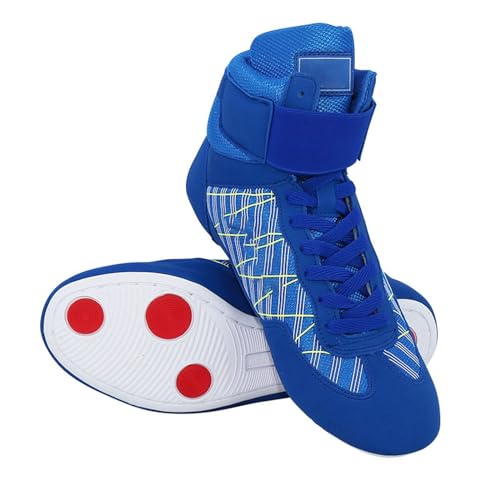 Kinder Boxschuhe High Top Training Wrestling Schuhe Lange Stiefel Boxschuhe Wettkampftraining Kinder Sneaker Junge (Blue, 33 Big Kids) von BILIKEYU