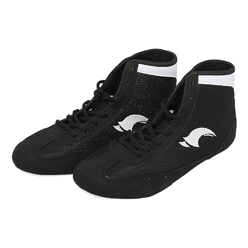 Kinder Boxschuhe High Top Training Wrestling Schuhe Lange Stiefel Boxschuhe Wettkampftraining Leichte Sneaker Jungen 36 (Black, 36 Big Kids) von BILIKEYU