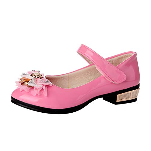 Mädchen Prinzessin Schuhe Elegant Mary Jane Lederschuhe mit Niedriger Absatz Bequem Kinderschuhe Tanzschuhe Abendschuhe Geburtstagsparty Freizeitschuhe (Pink, 26 Toddler) von BILIKEYU
