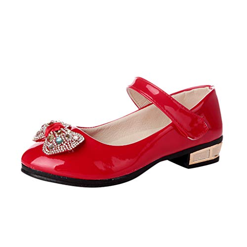 Mädchen Prinzessin Schuhe Elegant Mary Jane Lederschuhe mit Niedriger Absatz Bequem Kinderschuhe Tanzschuhe Abendschuhe Geburtstagsparty Freizeitschuhe (Red, 24 Toddler) von BILIKEYU