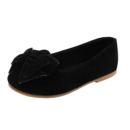 Mädchen Prinzessin Schuhe Elegant Schleife Weiche Flache Ballerinas Schuhe Bequem Kinderschuhe Tanzschuhe Abendschuhe Geburtstagsparty Freizeitschuhe (Black, 23.5 Toddler) von BILIKEYU
