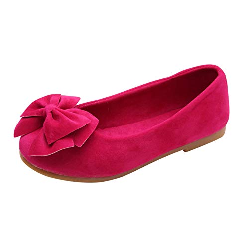 Mädchen Prinzessin Schuhe Elegant Schleife Weiche Flache Ballerinas Schuhe Bequem Kinderschuhe Tanzschuhe Abendschuhe Geburtstagsparty Freizeitschuhe (Hot Pink, 23.5 Toddler) von BILIKEYU