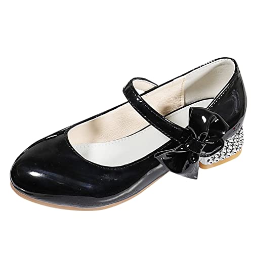 Mädchen Prinzessin Schuhe Strass Absätze Mary Jane Kinderschuhe Elegant Lederschuhe Tanzschuhe Geburtstagsparty Freizeitschuhe (Black, 36.5 Big Kids) von BILIKEYU
