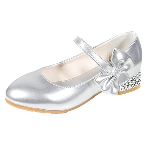 Mädchen Prinzessin Schuhe Strass Absätze Mary Jane Kinderschuhe Elegant Lederschuhe Tanzschuhe Geburtstagsparty Freizeitschuhe (Silver, 31.5 Little Child) von BILIKEYU