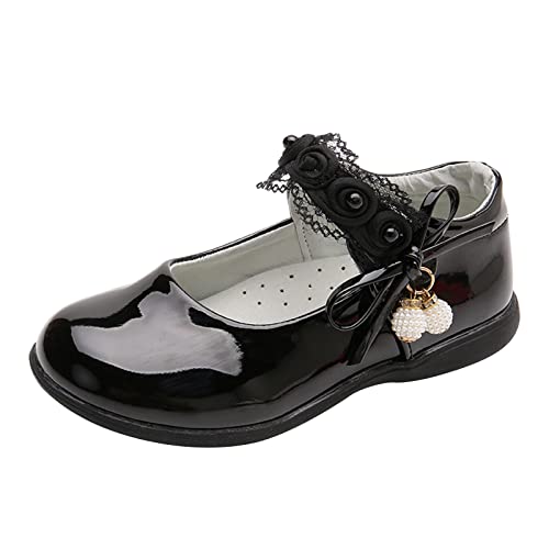 MädchenPrinzessin Schuhe Perlen Spitze Elegant Mary Jane Lederschuhe Tanzschuhe Performance Schuhe Geburtstagsparty Freizeit Kinderschuhe (Black, 27.5 Little Child) von BILIKEYU