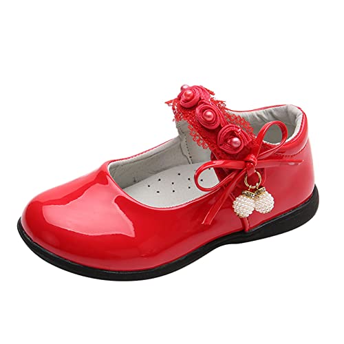 MädchenPrinzessin Schuhe Perlen Spitze Elegant Mary Jane Lederschuhe Tanzschuhe Performance Schuhe Geburtstagsparty Freizeit Kinderschuhe (Red, 26 Toddler) von BILIKEYU