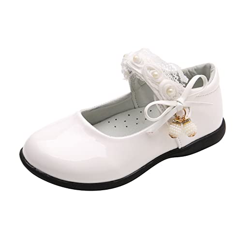 MädchenPrinzessin Schuhe Perlen Spitze Elegant Mary Jane Lederschuhe Tanzschuhe Performance Schuhe Geburtstagsparty Freizeit Kinderschuhe (White, 27 Toddler) von BILIKEYU