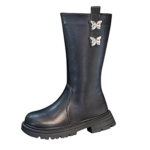 Mode Herbst und Winter Kinder Stiefel Mädchen Mittlere Stiefel Dicke Sohlen Wasserdichte Plattform Rutschfest Einfarbig Seitlicher Reißverschluss Bowknot Einfarbig Warm (Black, 31.5 Little Child) von BILIKEYU