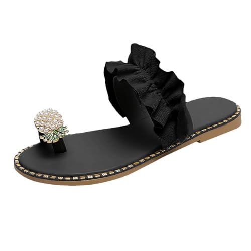 Sandalen Damen Flache Offene Schuhe Hausschuhe Sommerschuhe Leicht rutschfest Bequem Elegant Perle Sandalen Flip Flops Freizeit Strand Schuhe gr 40 von BILIKEYU
