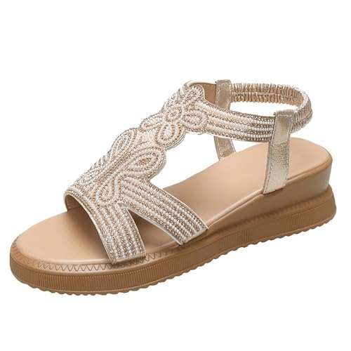 Sandalen Damen Keilabsatz Glitzer Boho rutschfeste Elegant Sandalen Bequeme Leicht Freizeit Strand Schuhe Casual Elastic Ankle Sommerschuhe gr 40 Sandalen Damen Keilabsatz Glitzer Boho rutschfeste Elegant Sandalen Bequeme Leicht Freizeit Strand Schuhe Casual Elastic Ankle Sommerschuhe gr 40 von BILIKEYU