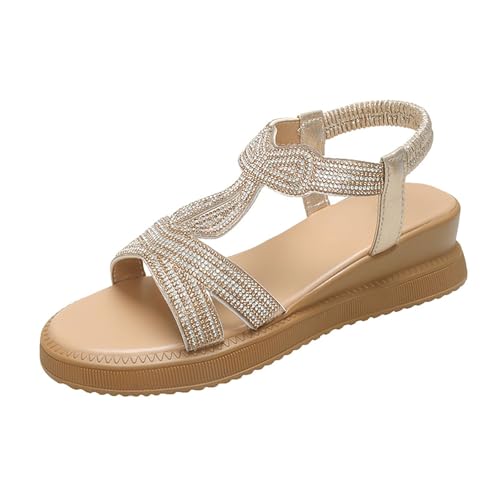 Sandalen Damen Mit Keilabsatz Glitzer Boho Retro Bequem Elegant Leicht rutschfest Offene Zehenpartie Elastic Ankle Slip-on-Sandalen Freizeit Strand Schuhe gr 41 von BILIKEYU