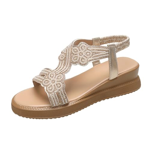 Sandalen für Damen Große Größe Sandalen mit Keilabsatz Bequeme Retro Glitzer Strass Boho Ethno Leicht Strandsandalen Bequem Urlaub Lässige Sommersandalen gr 41 von BILIKEYU