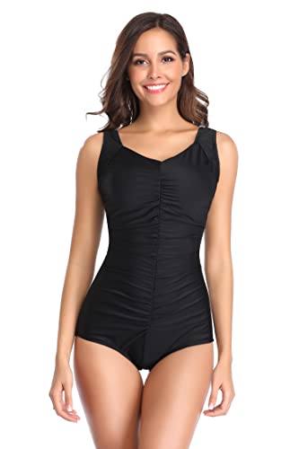 BIMEI Damen Einteiler Mastektomie Badeanzug Taschen Bademode für Silikon Gefälschte Brust Form Bauchkontrolle 886, schwarz, 3X-Large von BIMEI