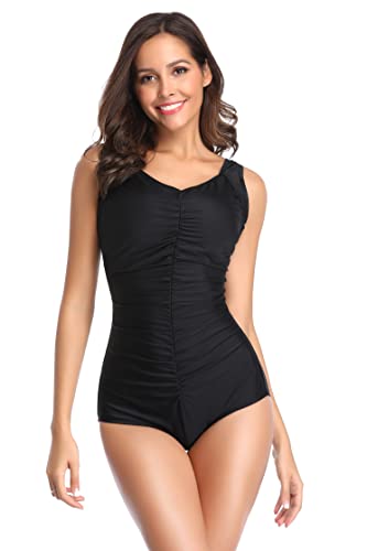 BIMEI Damen Einteiler Mastektomie Badeanzug Taschen Bademode für Silikon Gefälschte Brust Form Bauchkontrolle 886, schwarz, 4X-Large von BIMEI