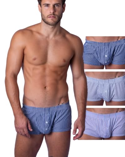 BIMONI Herren Boxershorts 3er-Pack – Hellblau, Dunkelblau & Weiß – Premium Baumwolle Low Rise Boxer Brief Unterhose Trunks, Größe XL von BIMONI