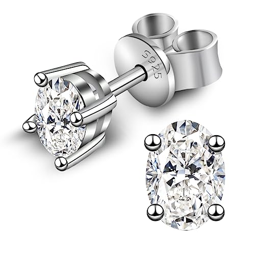 BINALOVE Moissanite Ohrringe 925 Silber, 2 Karat Ovalschliff Ohrstecker, VVS1 Reinheit D Farbe Diamant Ohrringe mit GRA Zertifikat, Verlobungs- und Hochzeitsgeschenk für Männer und Frauen (2ct*2) von BINALOVE