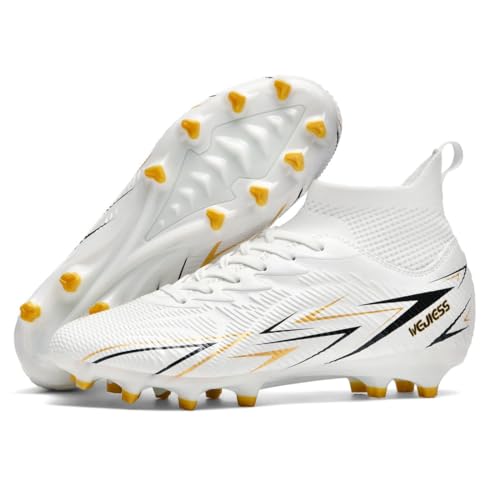 BINBINNIAO Hochgeschnittene Fußballschuhe - AG/TF Stollenschuhe für Kunstrasen, Leicht & Atmungsaktiv, rutschfeste Stollen für Herren/Damen/Jugend (Schwarz/Weiß/Rosa) von BINBINNIAO