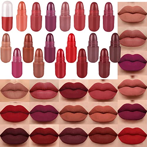 BINGBRUSH 18Pcs Mini Capsule Makeup Lipstick Pills Set, Long Lasting Matte Lipstick Lip Stain Set Lápiz Labial Rojo Women Red Matte Lipsticks Cute Lip Stick Purse Set Labiales Matte Larga Duracion 24 von BINGBRUSH