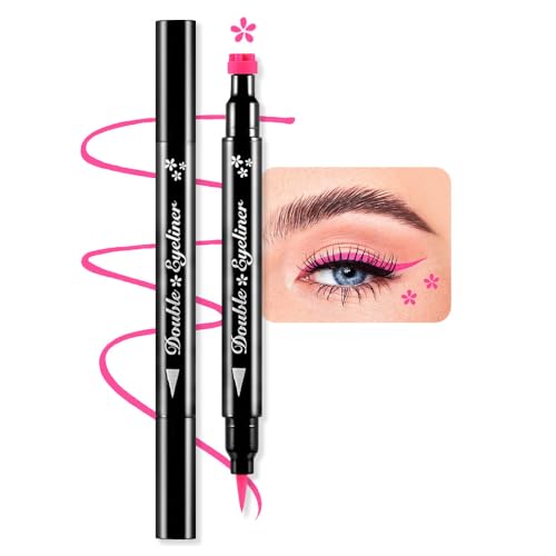 Flüssiger Eyeliner Stift Doppelspitze Farben Blumen Herzen Mond Sterne Gesichtsstempel Make-up Farbig Wasserfest Filzspitze Dünn Gel Eyeliner von BINGBRUSH