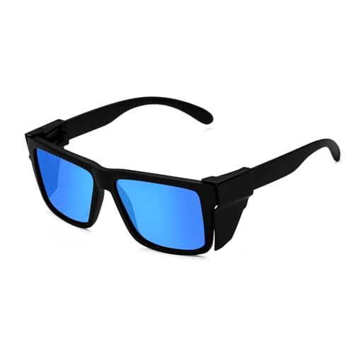 BINGKING Polarisierte Sonnenbrille für Damen und Herren, hohe Stoßfestigkeit, ANSI Z87UV400 Schutz mit Seitenschutz, Blauer Spiegel, matt, polarisiert BINGKING Polarisierte Sonnenbrille für Damen und Herren, hohe Stoßfestigkeit, ANSI Z87UV400 Schutz mit Seitenschutz, Blauer Spiegel, matt, polarisiert von BINGKING